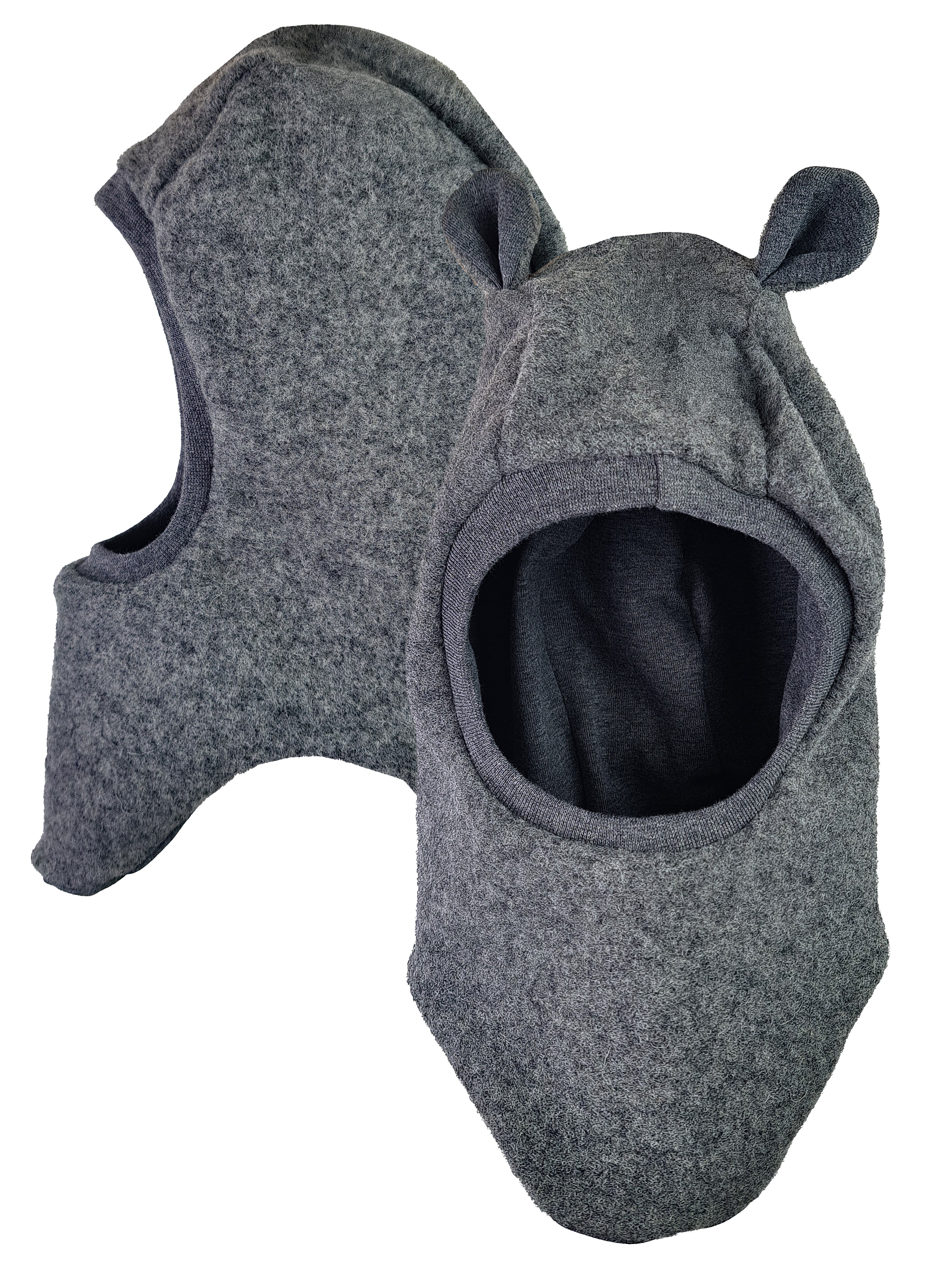 Schlupfmütze Merino Wollfleece Grau 50-54 mit Ohren