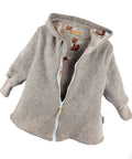 Boiled wool coat made of Merino wool fleece, sand mottled with fuchsia cream