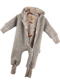 Walkoverall aus Merino Wollfleece sand meliert mit Fuchsi creme