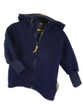 Merino wool fleece jacket in blue with a teddy bear