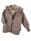 Brown melange merino wool fleece jacket with hedgehog