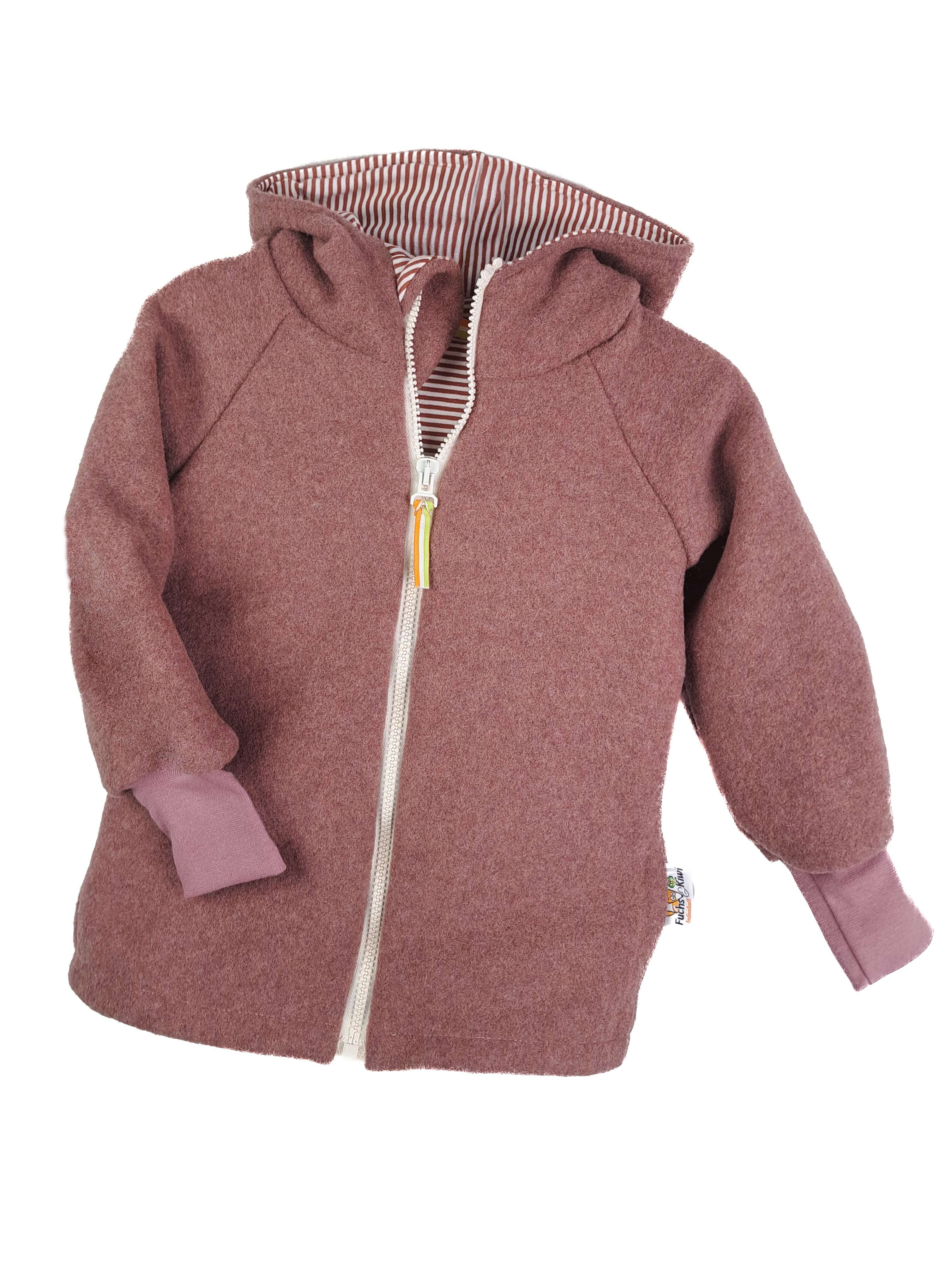 Merino Wool Fleece Jacket, Old Rose with Mauve Stripes