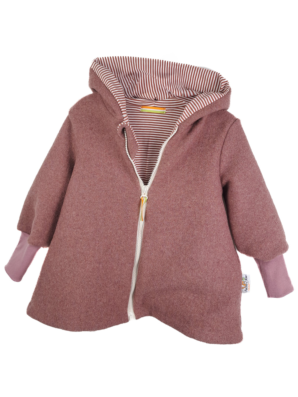 Walkmantel made of Merino wool fleece, old rose with mauve stripes