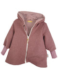 Walkmantel made of Merino wool fleece, old rose with mauve stripes