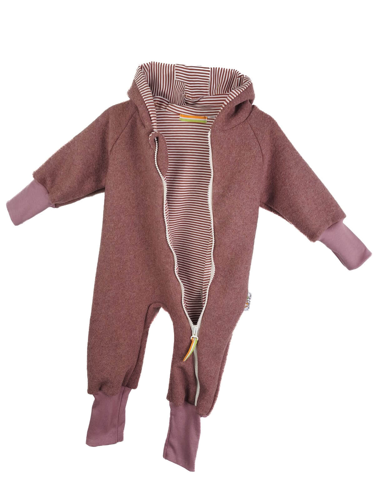 Boiled wool coat made of Merino wool fleece, sand mottled with fuchsia cream
