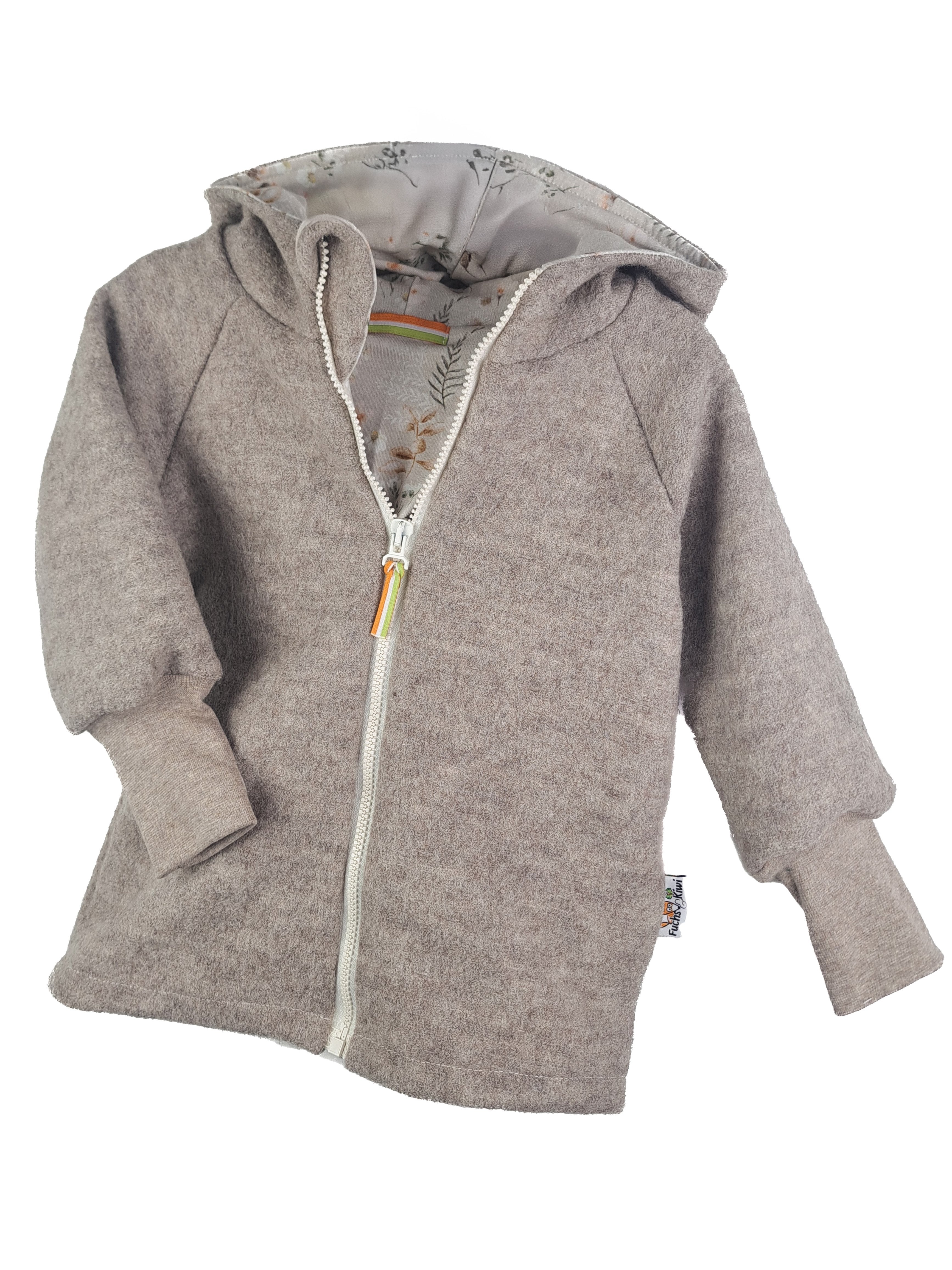 Walkjacke aus Merino Wollfleece sand meliert mit Blümchen sand