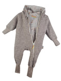 Boiled wool coat made of Merino wool fleece, sand mottled with fuchsia cream