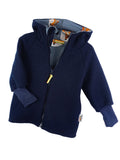 Wool fleece jacket made of Merino wool, blue with fuchsia blue
