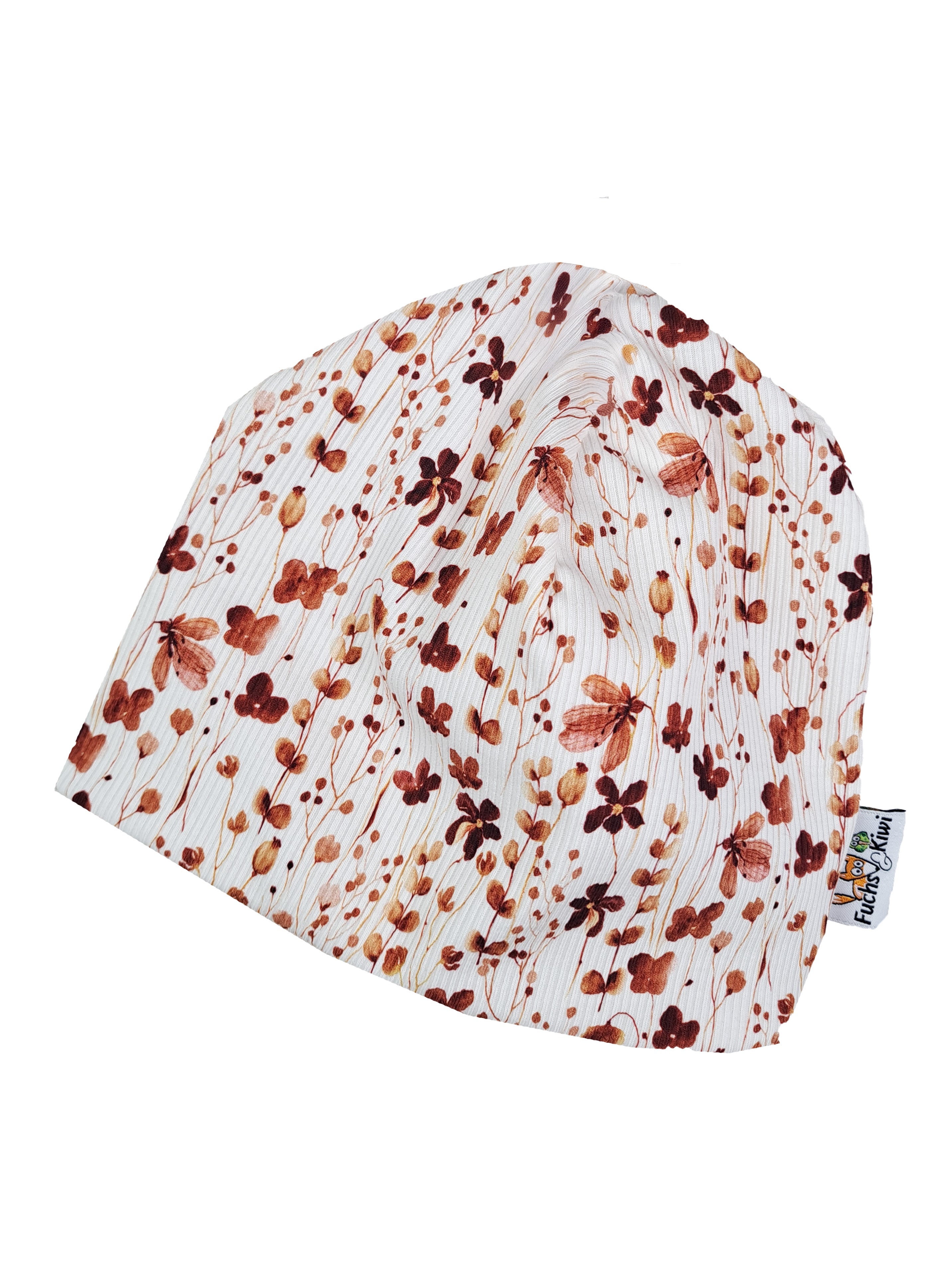 Beanie Feinripp Blumentraum rost 46-48 doppellagig