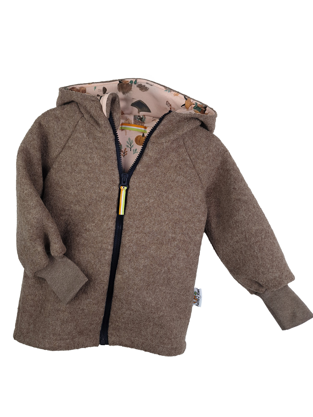 Flecked brown walking jacket with Autumn Love
