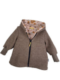 Brown mottled boiled wool coat with autumn love