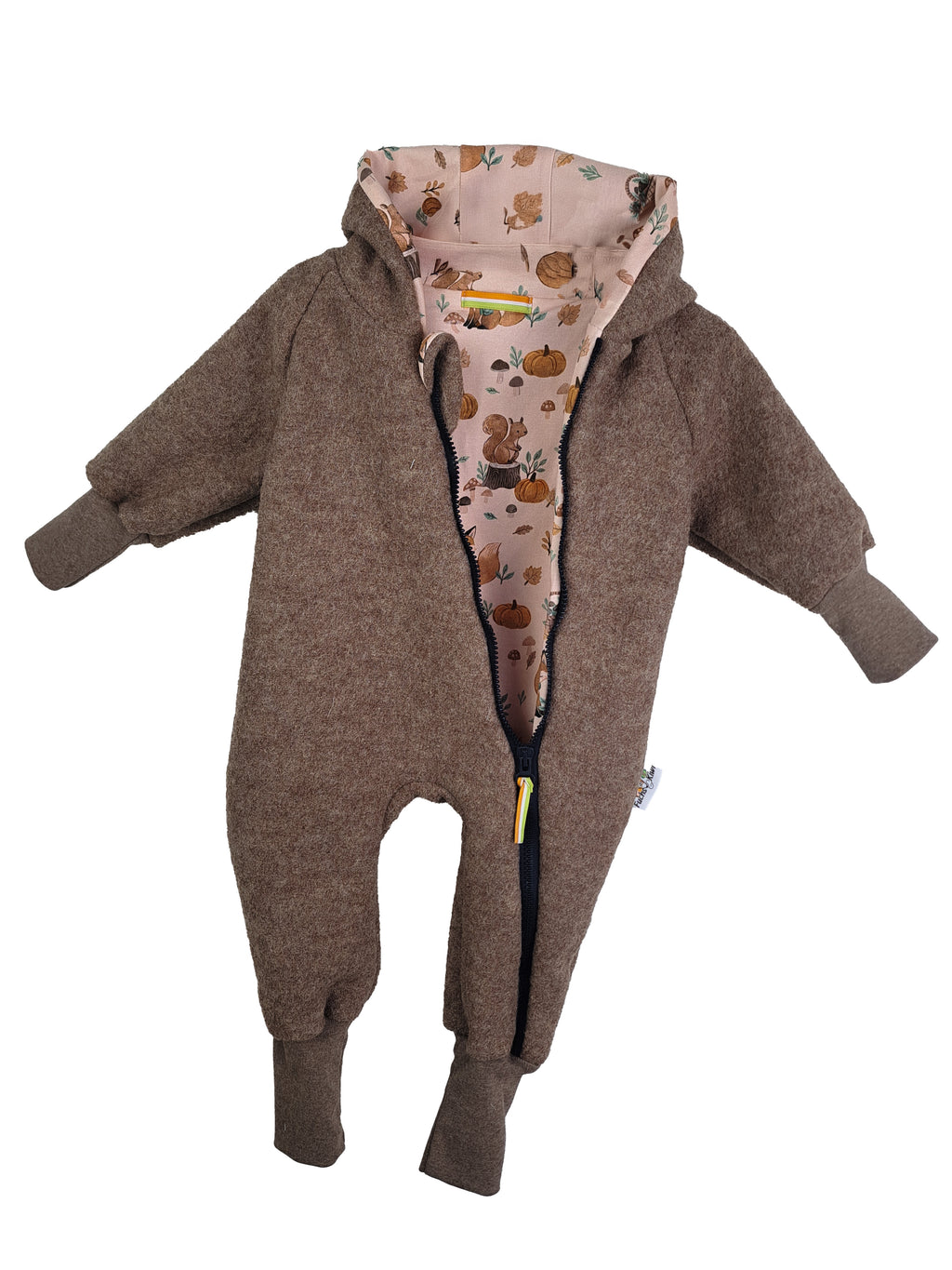 Brown mottled all-in-one suit with "Herbstliebe" design