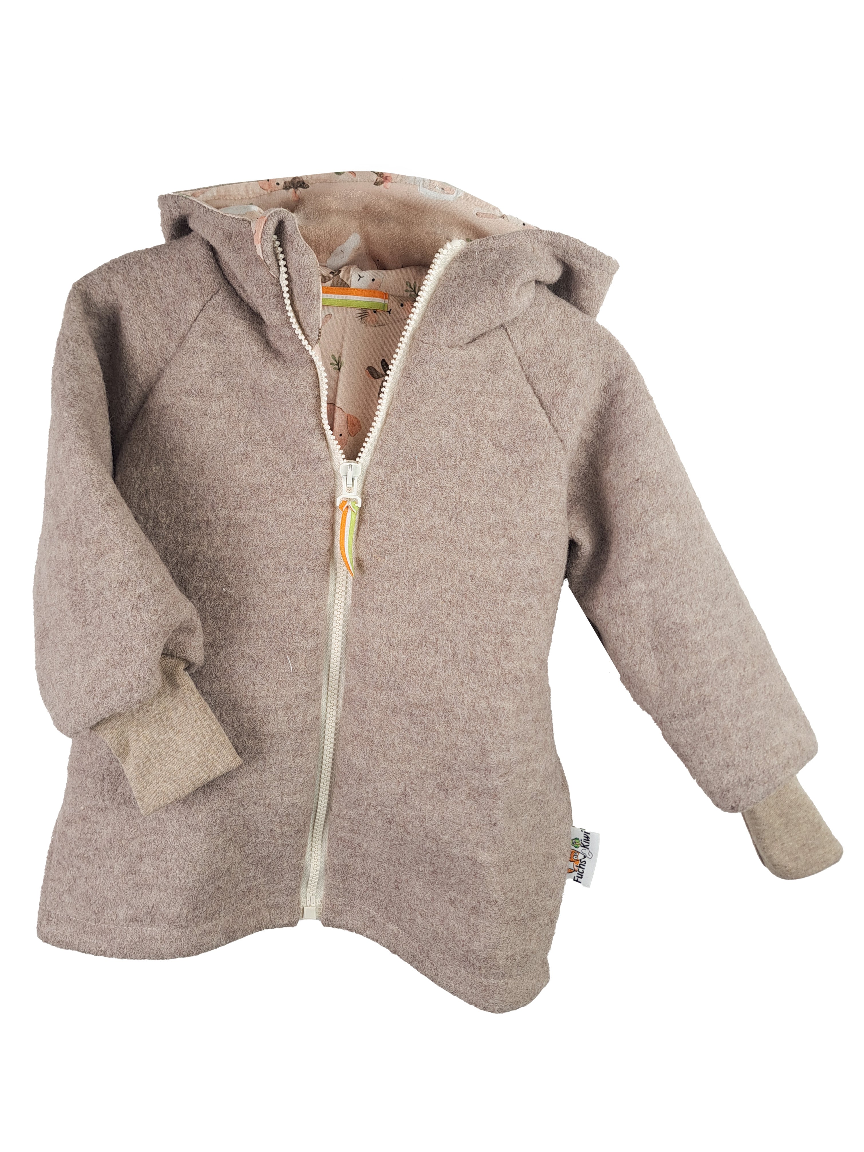 Walkjacke sand meliert mit Bauernhoftierchen 122/128