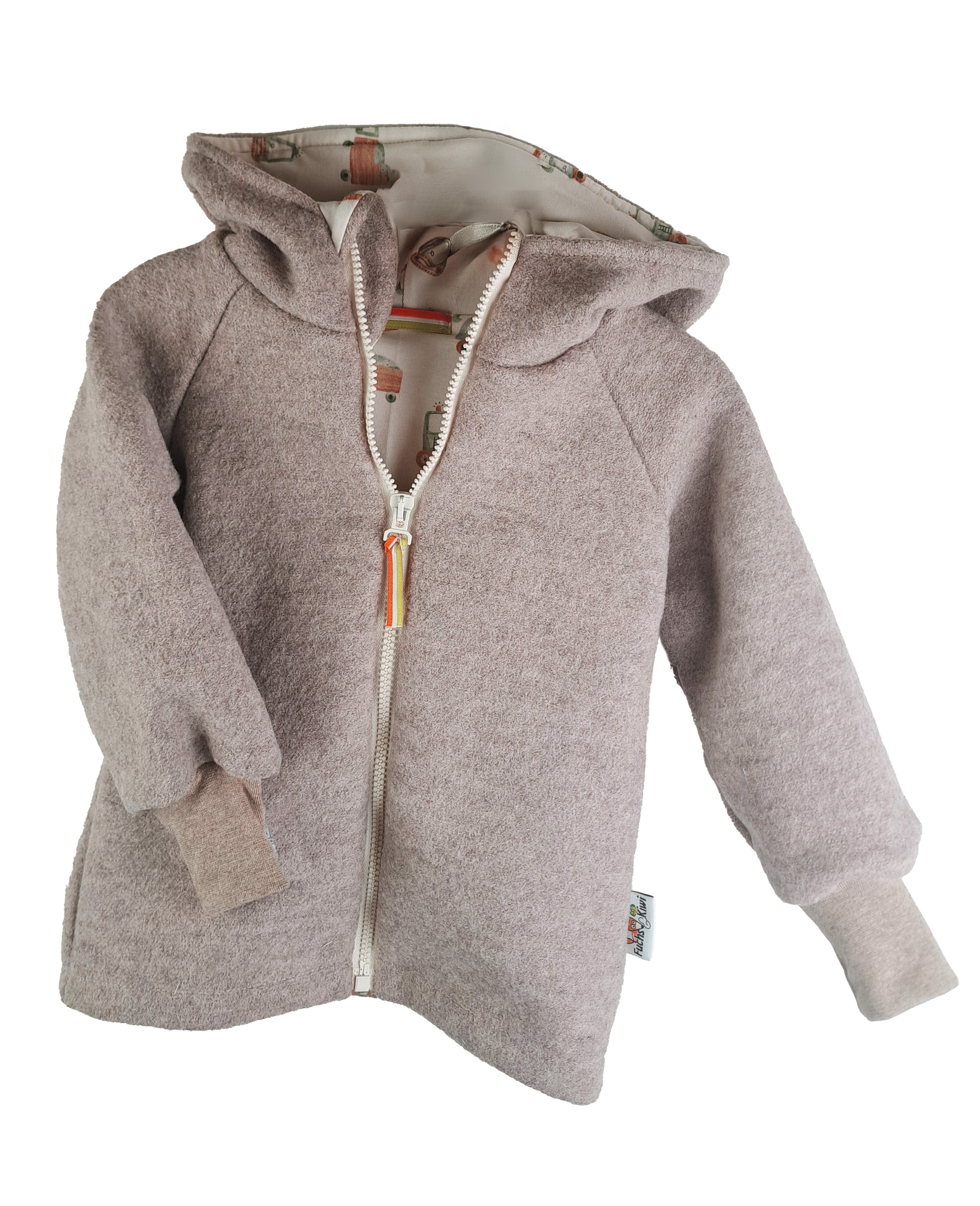 Fleece jacket mottled sand with Cool Construction Vehicles
