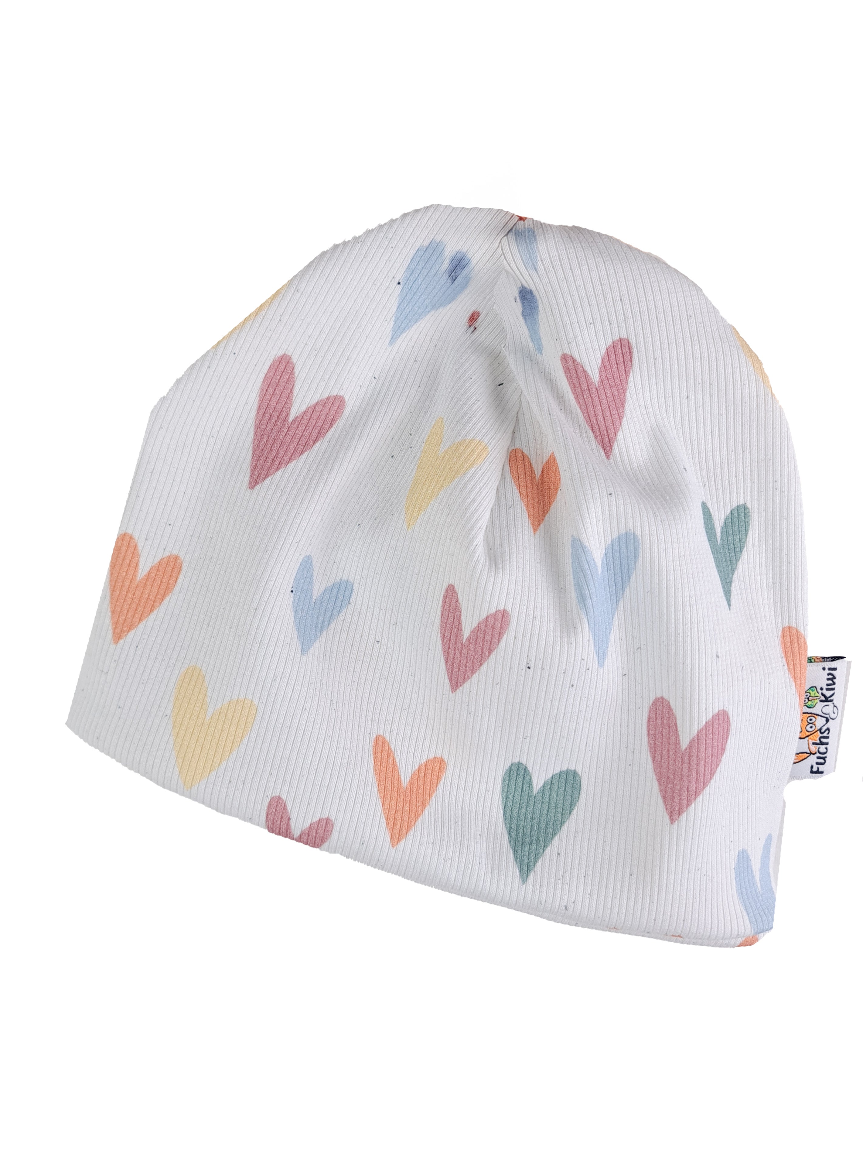 Beanie Feinripp Herzen 44-46 doppellagig