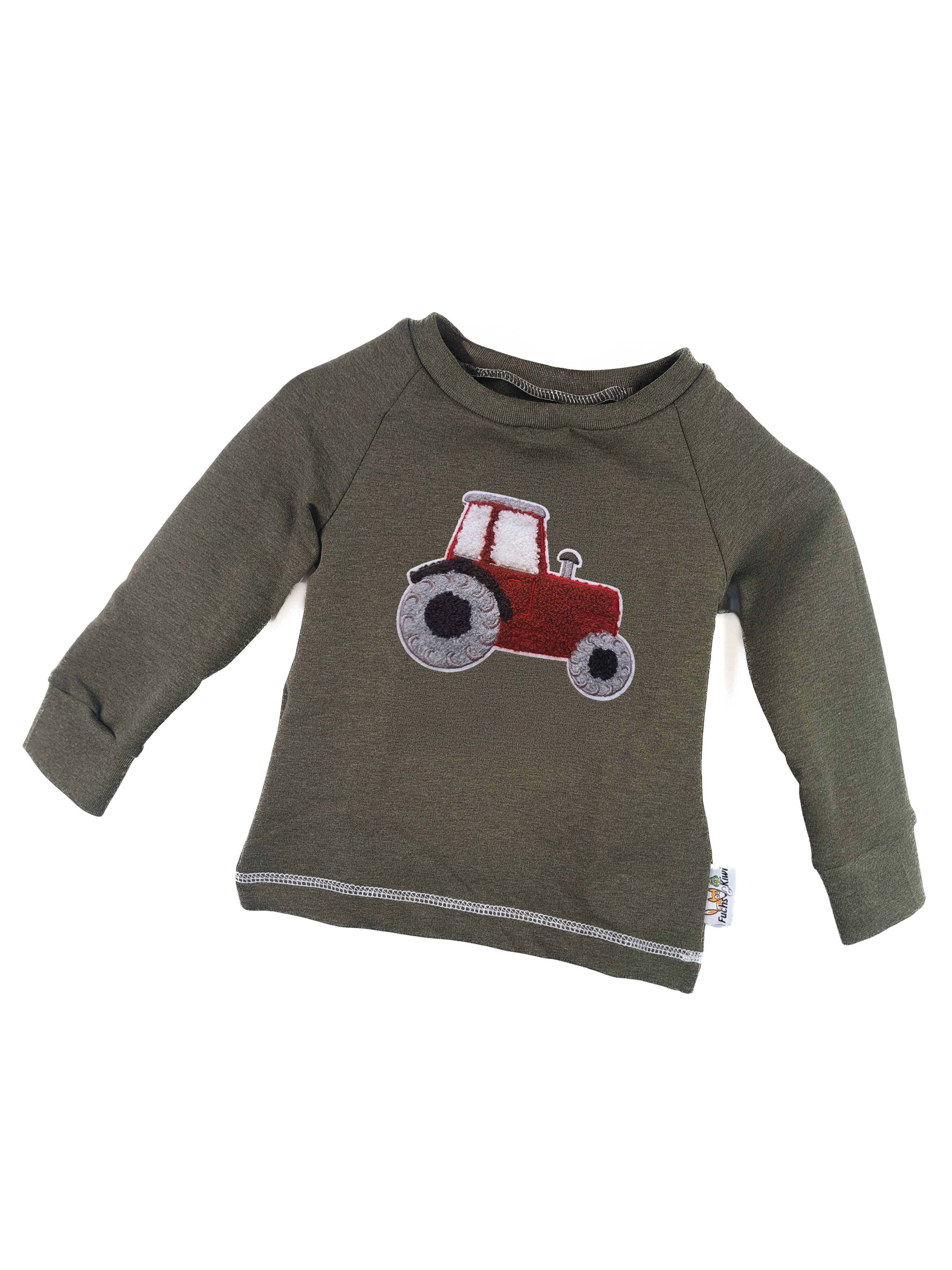 Langarmshirt Traktor rot-Patch khaki