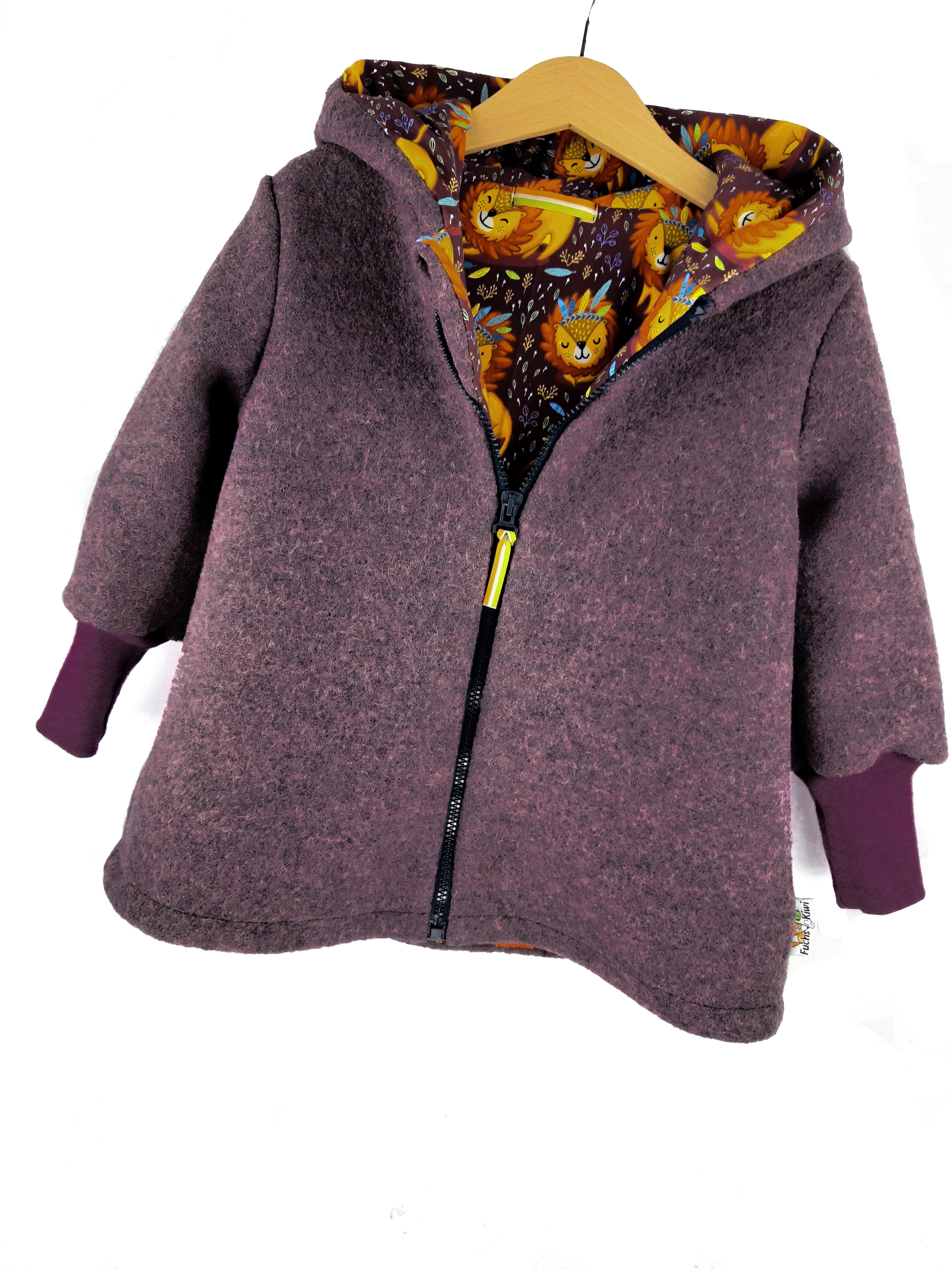 Wool coat lilac melange with lion berry