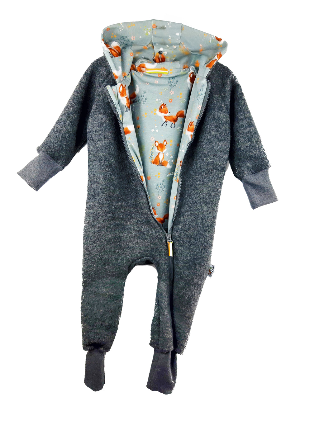 Boiled wool coat made of Merino wool fleece, sand mottled with fuchsia cream