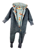 Boiled wool coat made of Merino wool fleece, sand mottled with fuchsia cream