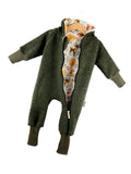 Overall moss green melange with forest animals cream