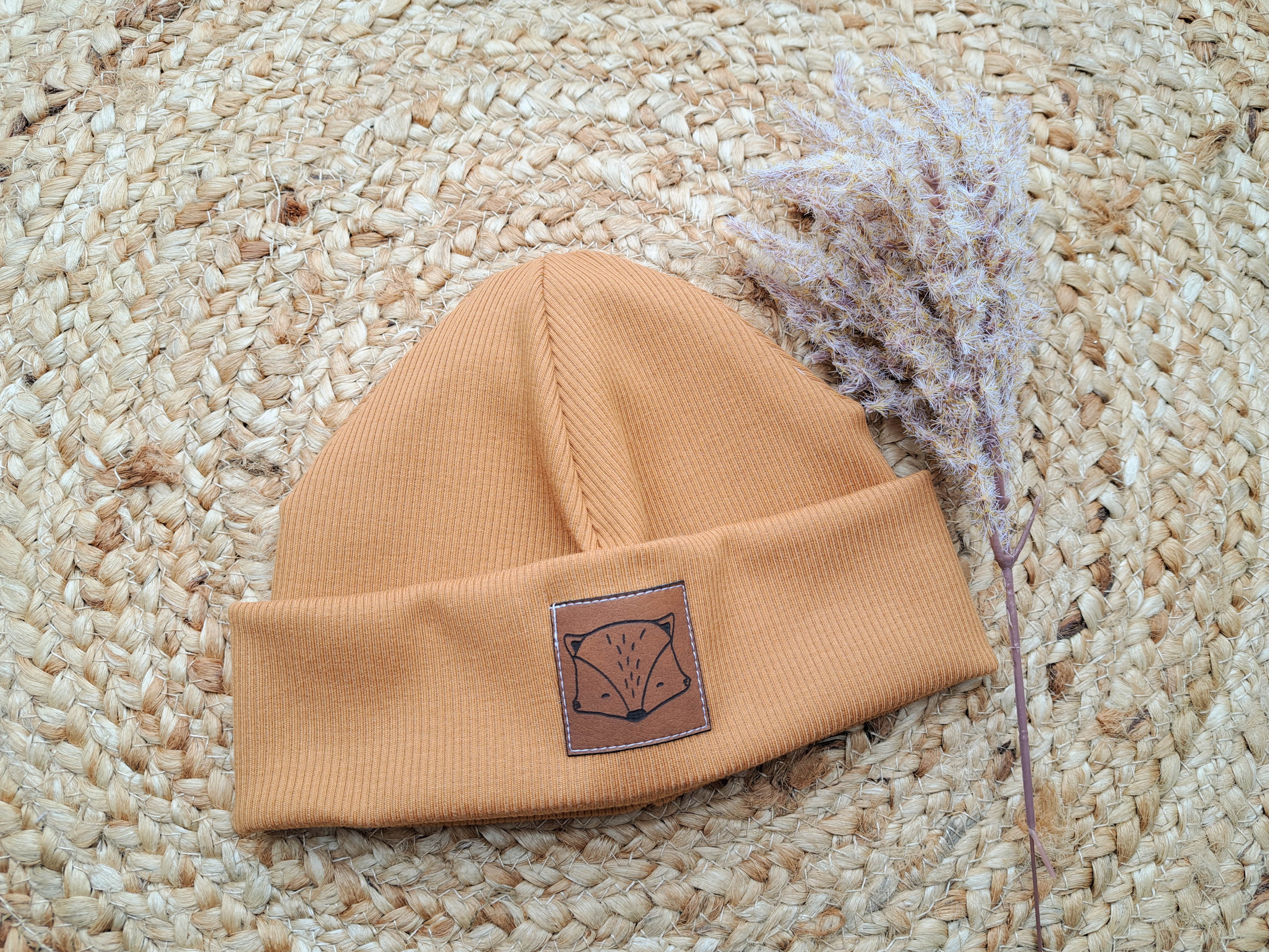 Hipster Beanie Feinripp curry 46-48 Logo MINI