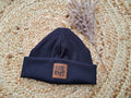 Hipster Beanie Feinripp dunkelblau 48-50 Logo Little One