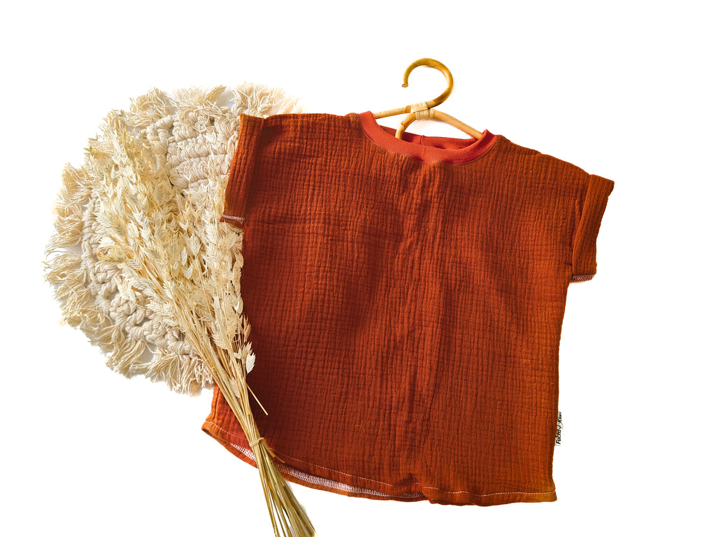 T-shirt with cuffed sleeves muslin rust