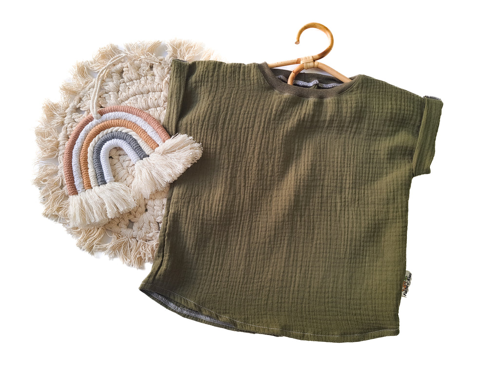 T-shirt with cuffed sleeves muslin khaki