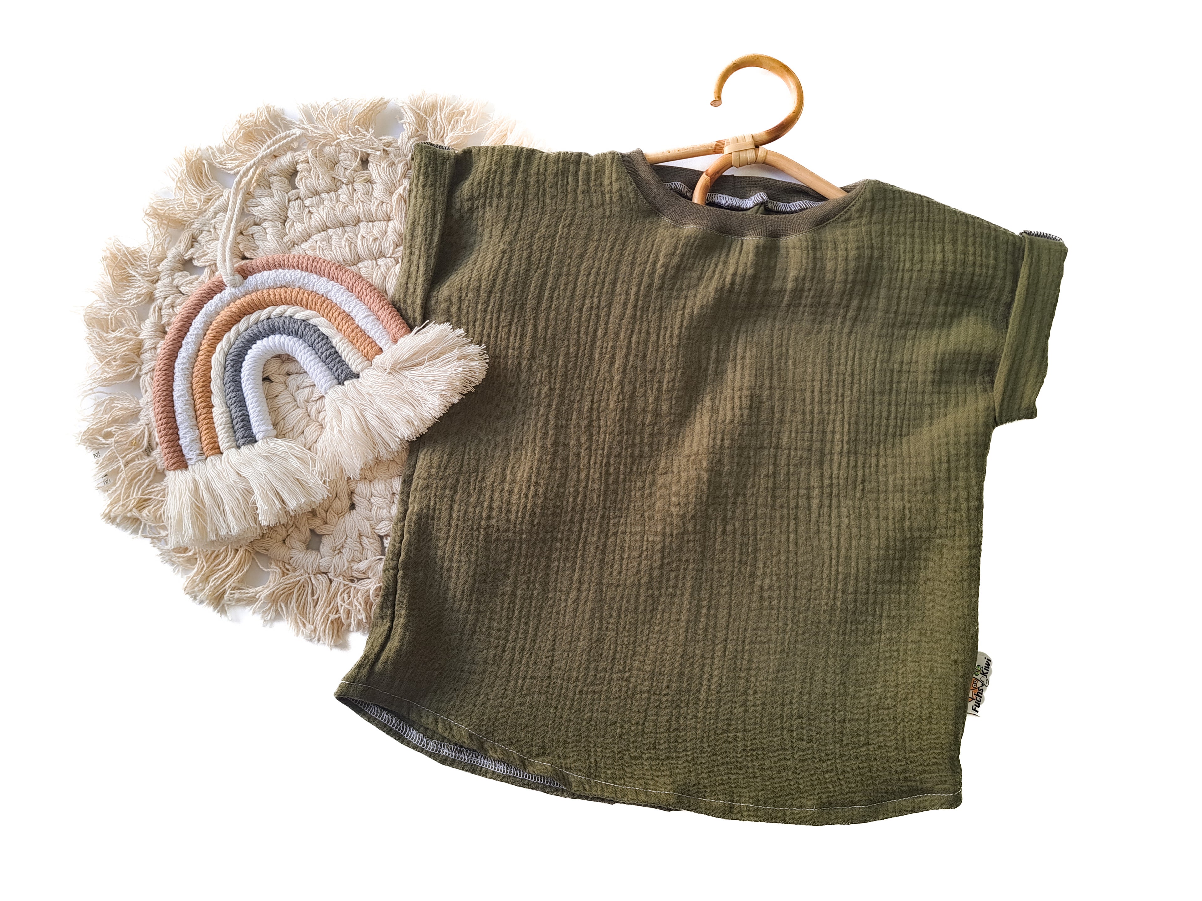 T-shirt with cuffed sleeves muslin khaki