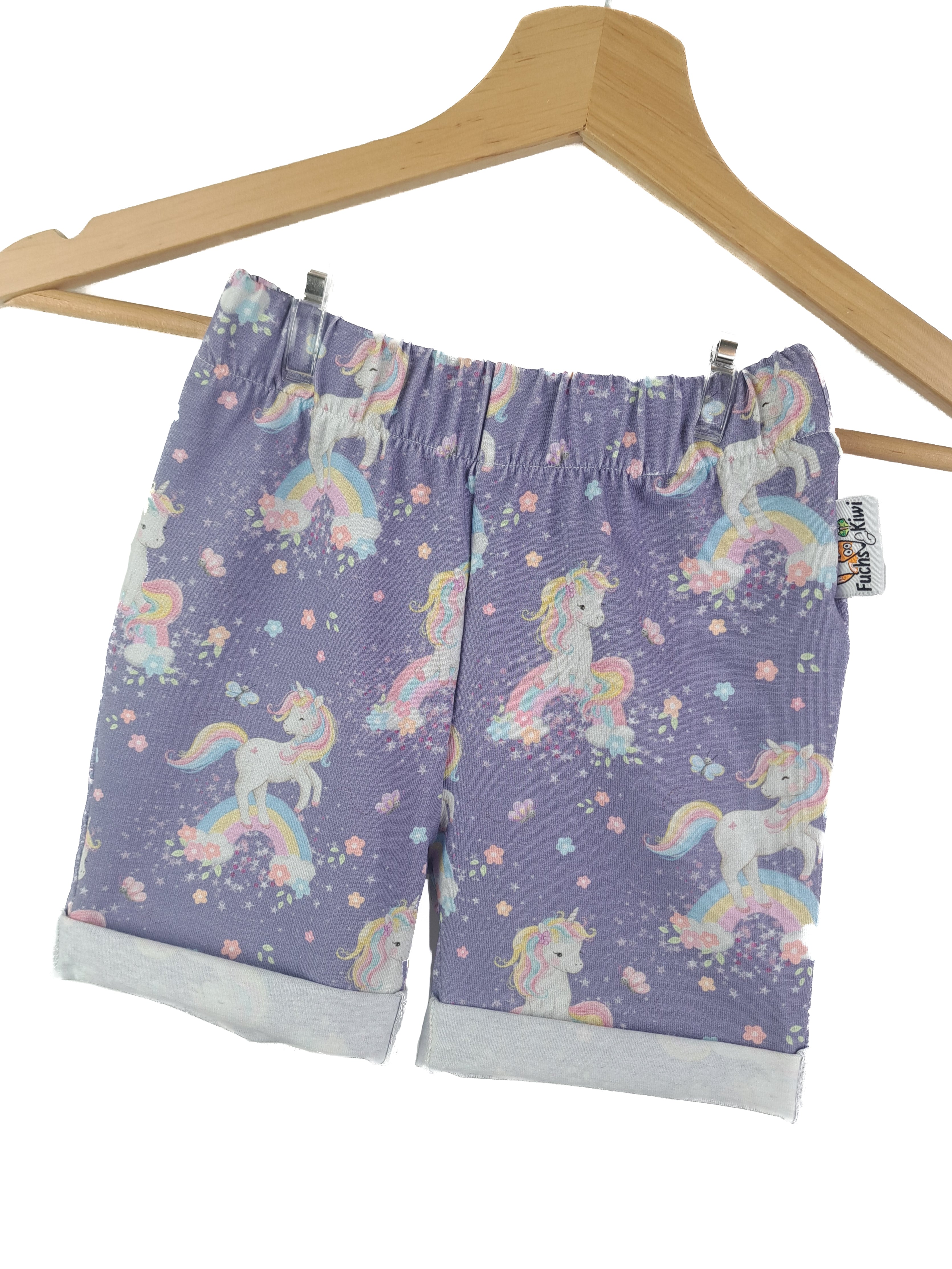 Kurze Shorts Einhörner Flieder 74/80