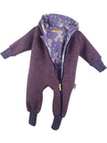 Boiled wool coat made of Merino wool fleece, sand mottled with fuchsia cream