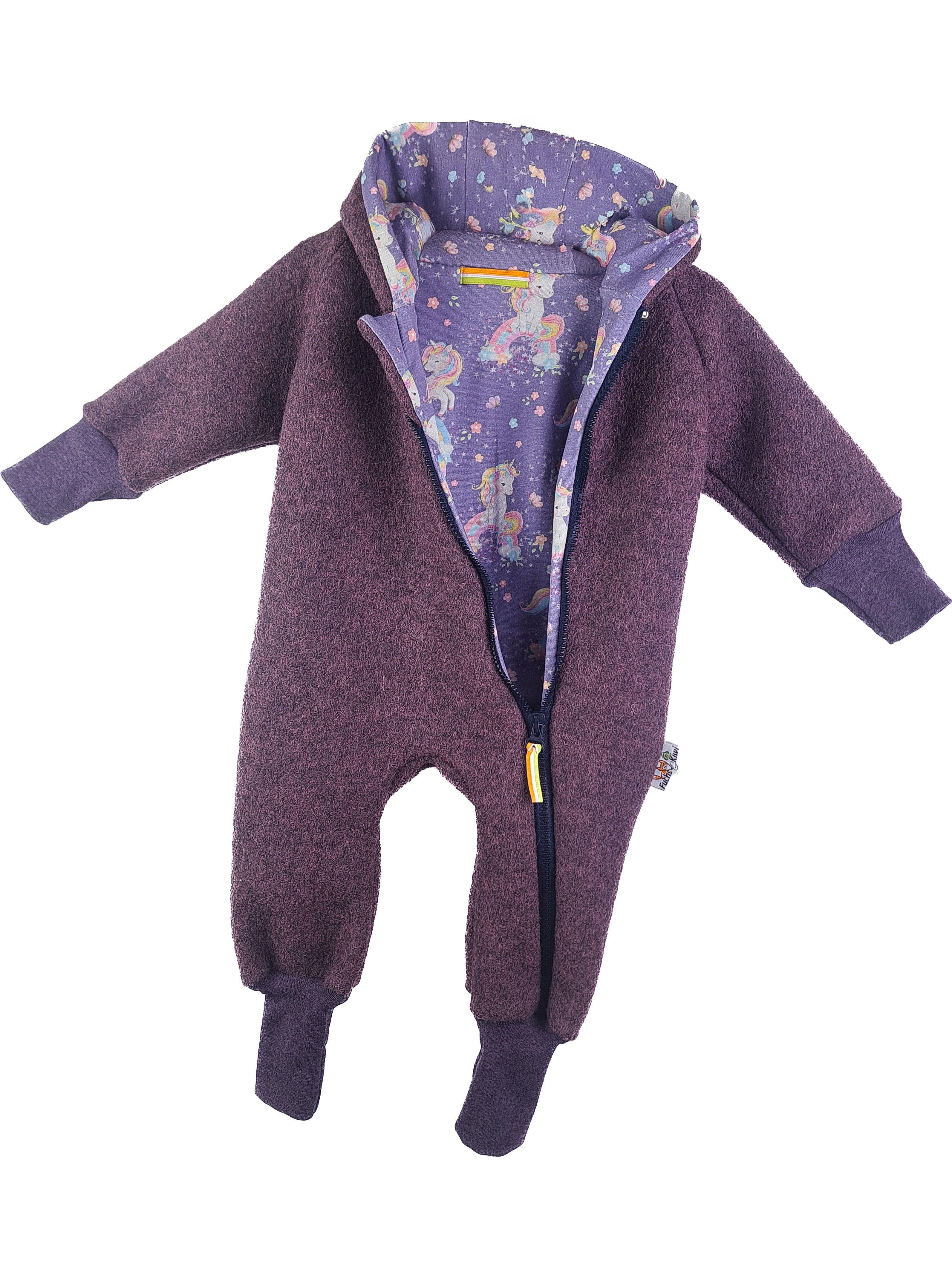 Boiled wool coat made of Merino wool fleece, sand mottled with fuchsia cream