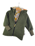 Walkjacke moosgrün meliert mit Waldtiere creme