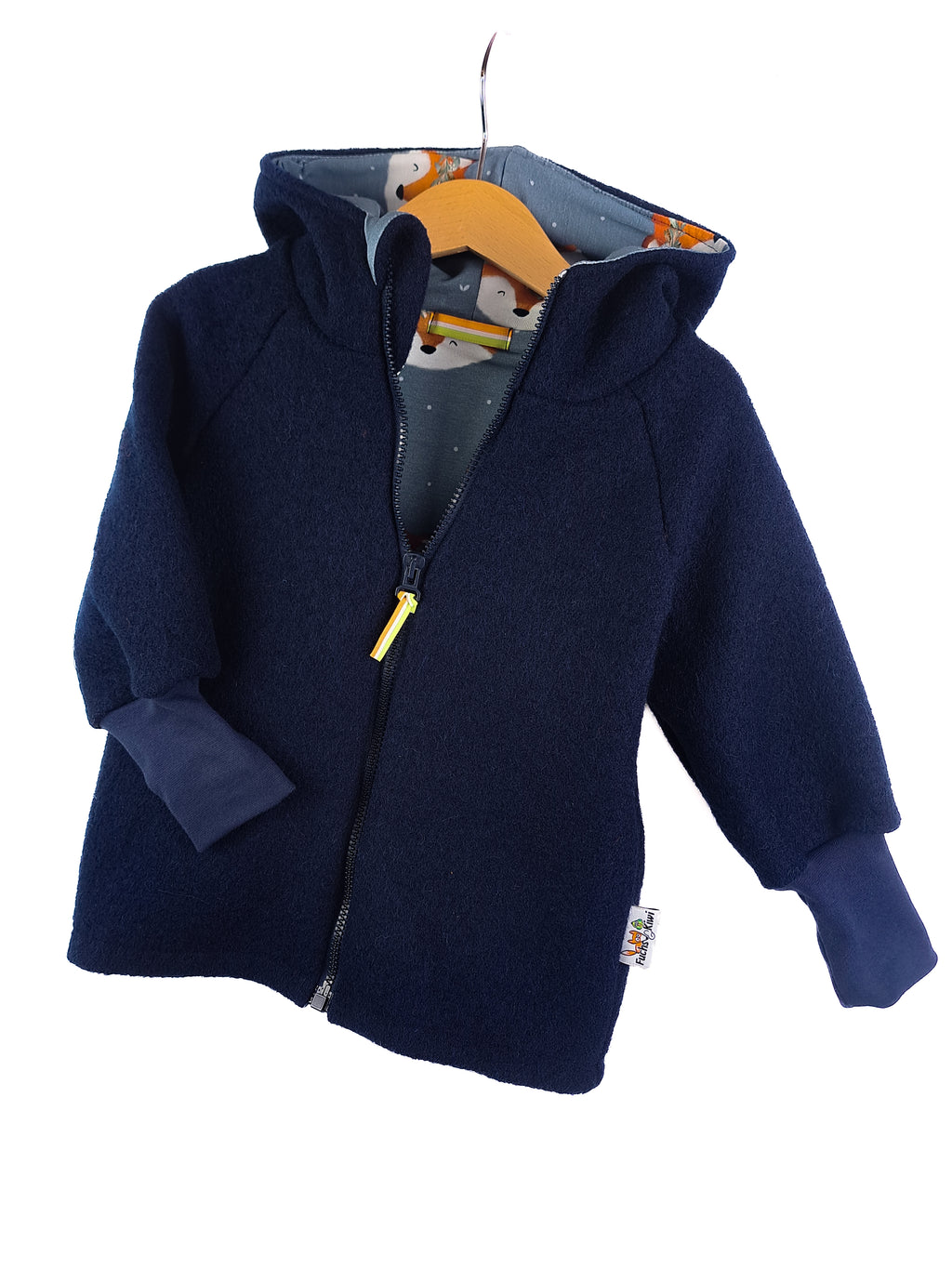 Boiled wool jacket blue with fuchsia blue