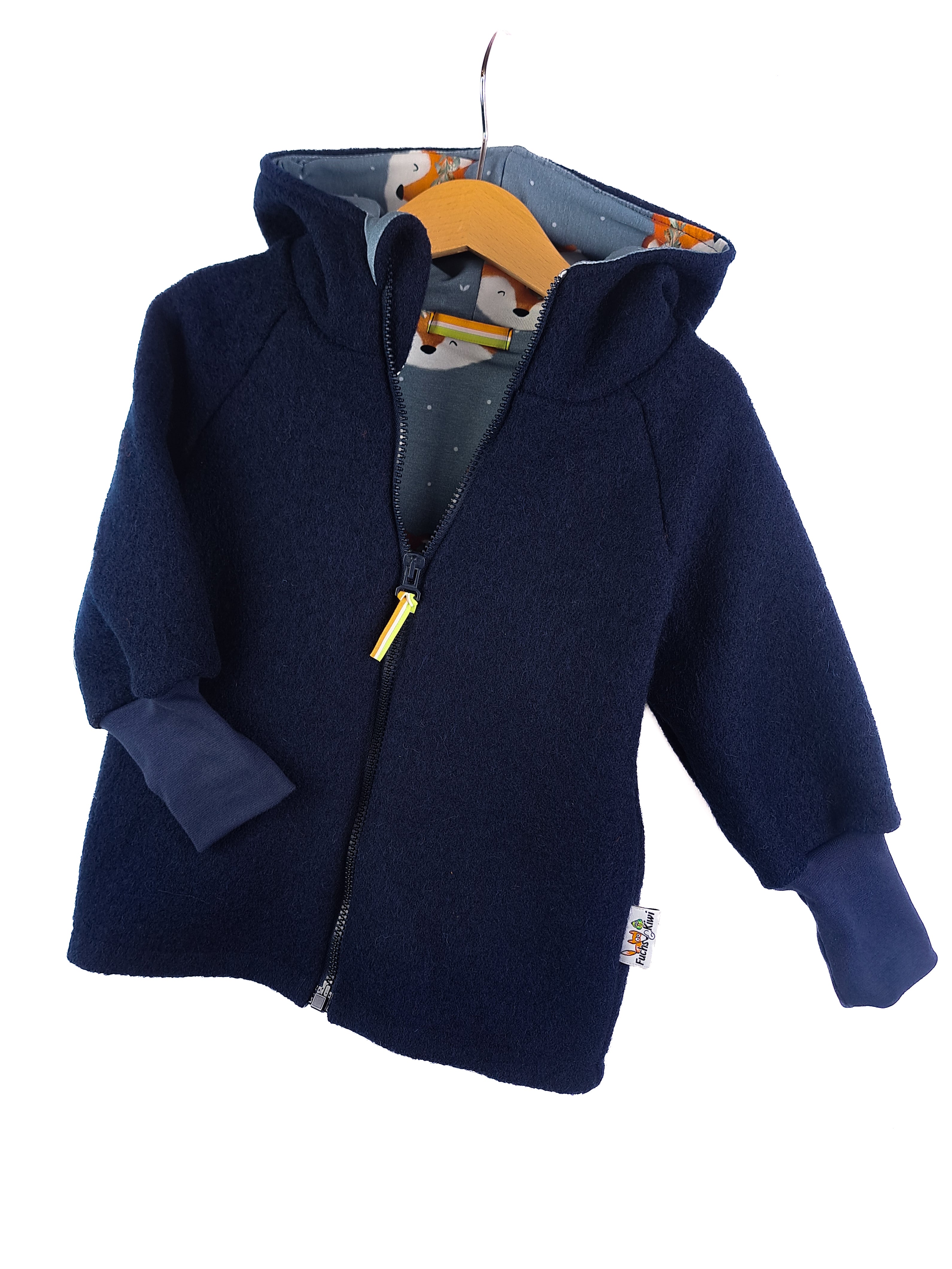 Boiled wool jacket blue with fuchsia blue
