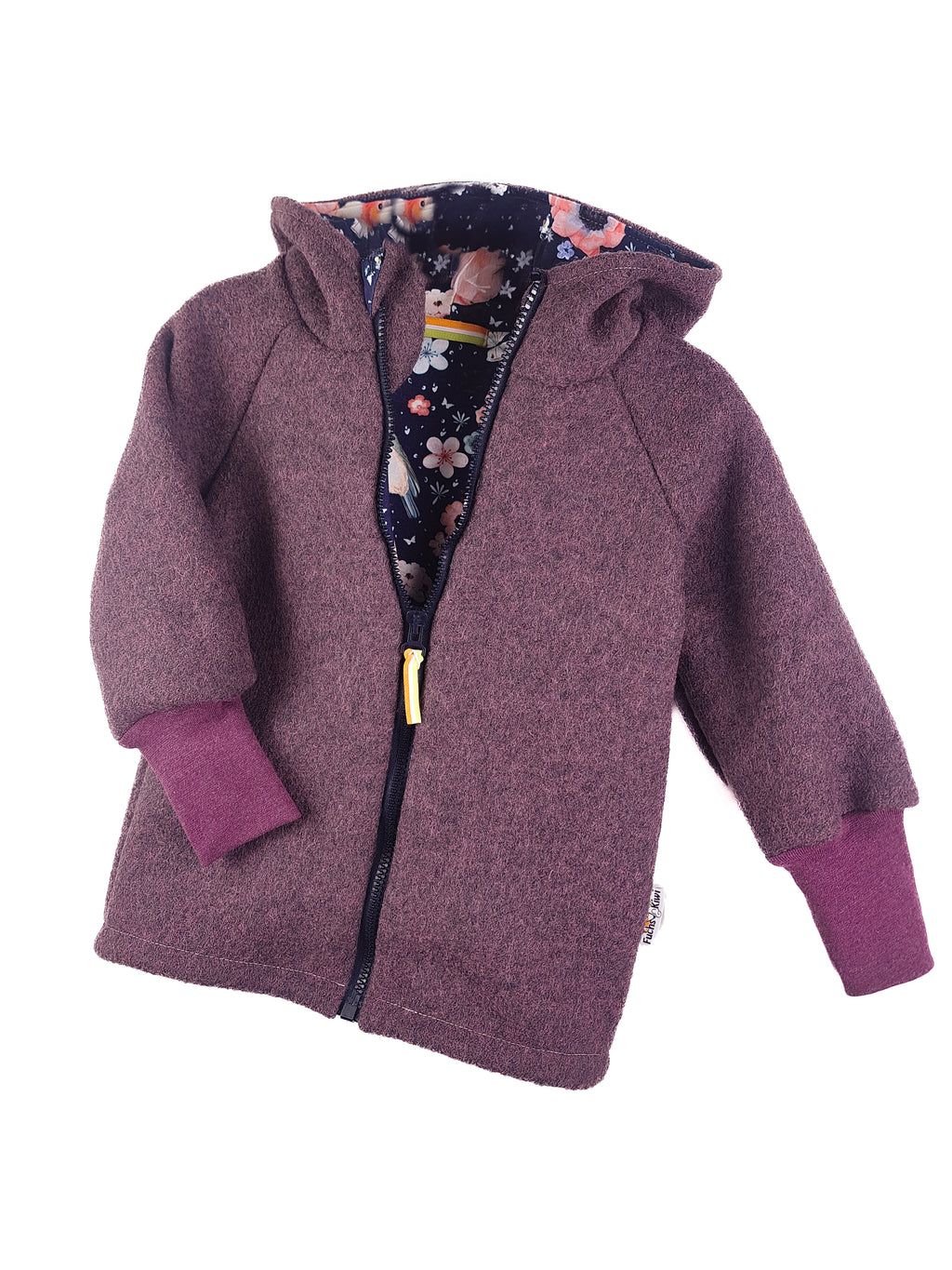 Fleece Jacket Made of Merino Wool Fleece in Old Rose with Lovely Flowers