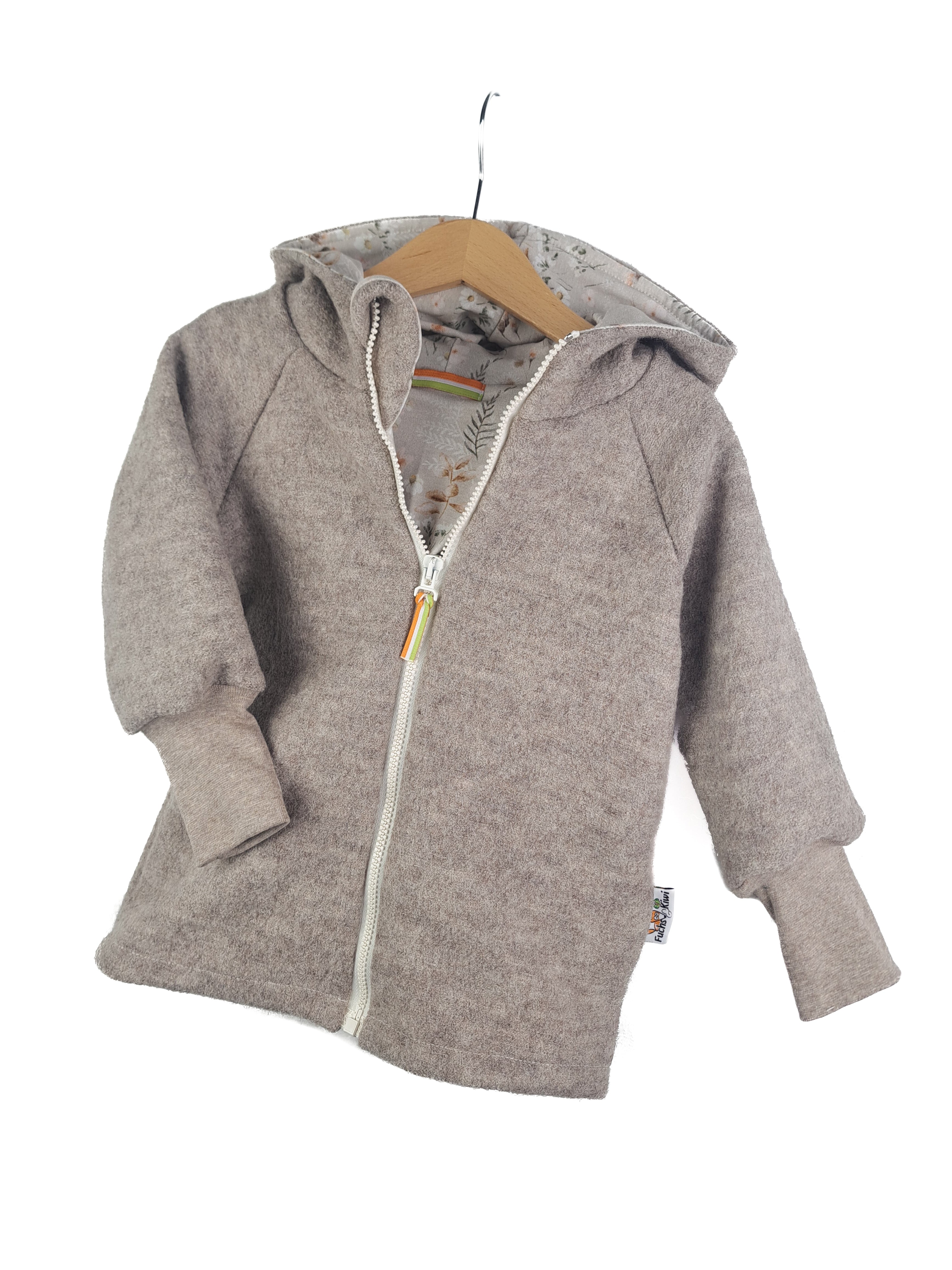 Walkjacke Merino Wollfleece sand meliert mit Blümchen sand 122/128