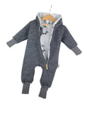 Melange grey romper with baby penguin