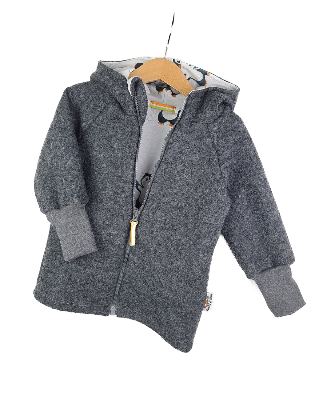 Wool jacket, grey mélange with baby penguin