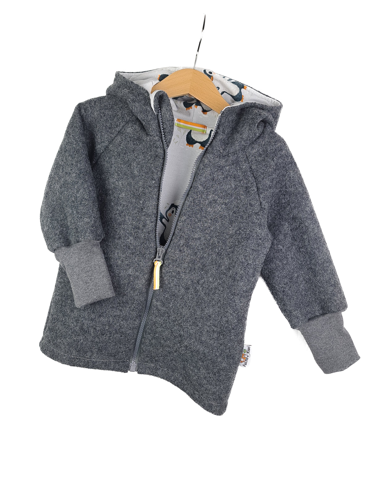 Wool jacket, grey mélange with baby penguin