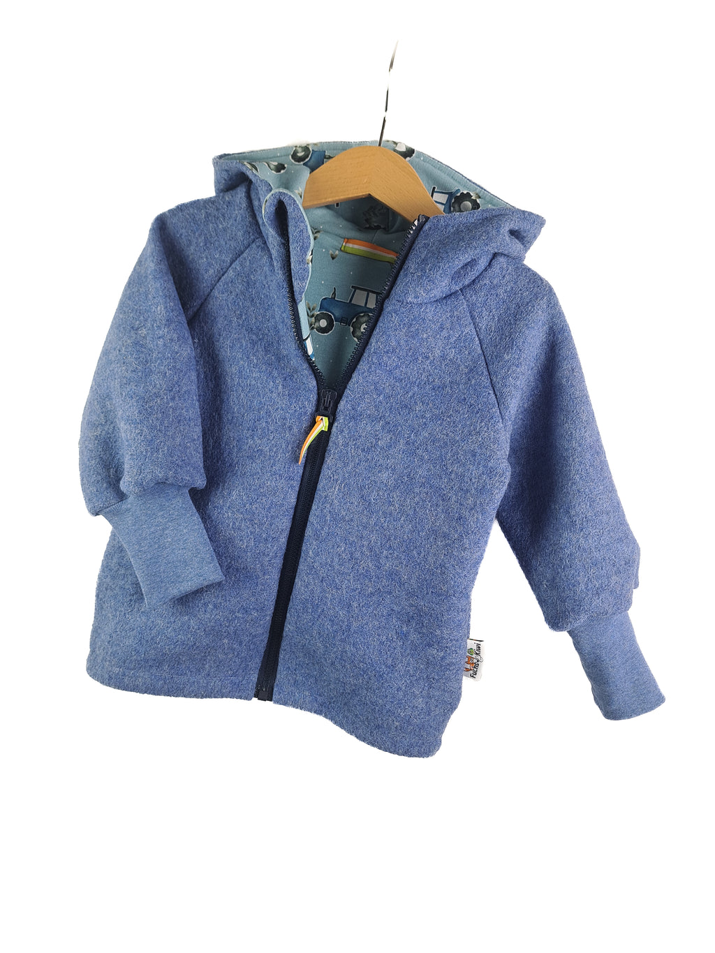 Walkjacke rauchblau meliert mit Traktor blau