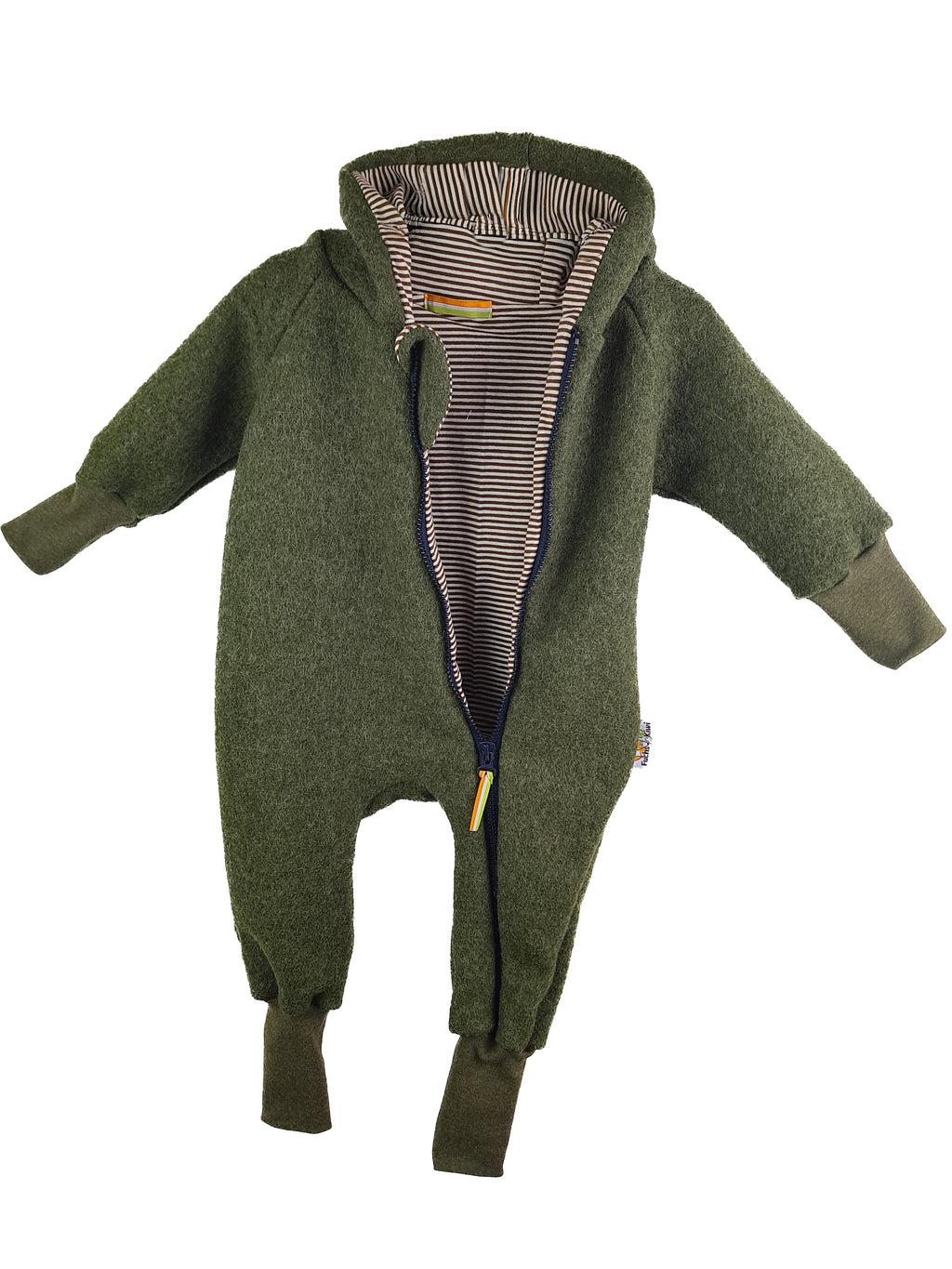 Boiled wool coat made of Merino wool fleece, sand mottled with fuchsia cream