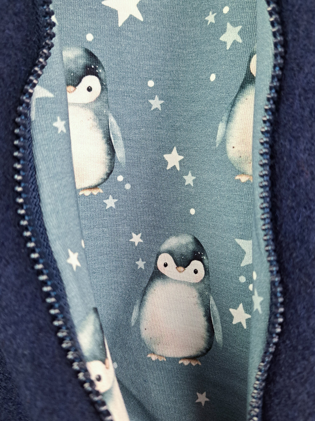 Boiled wool jacket blue with penguins blue