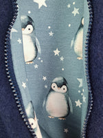 Boiled wool jacket blue with penguins blue