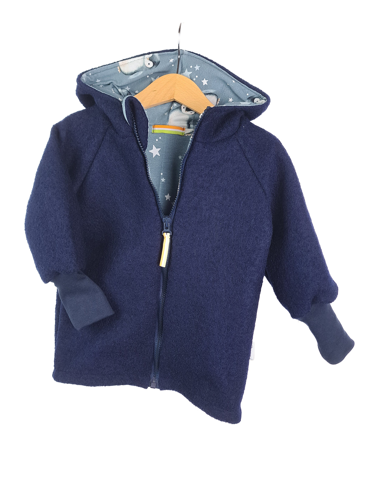 Boiled wool jacket blue with penguins blue