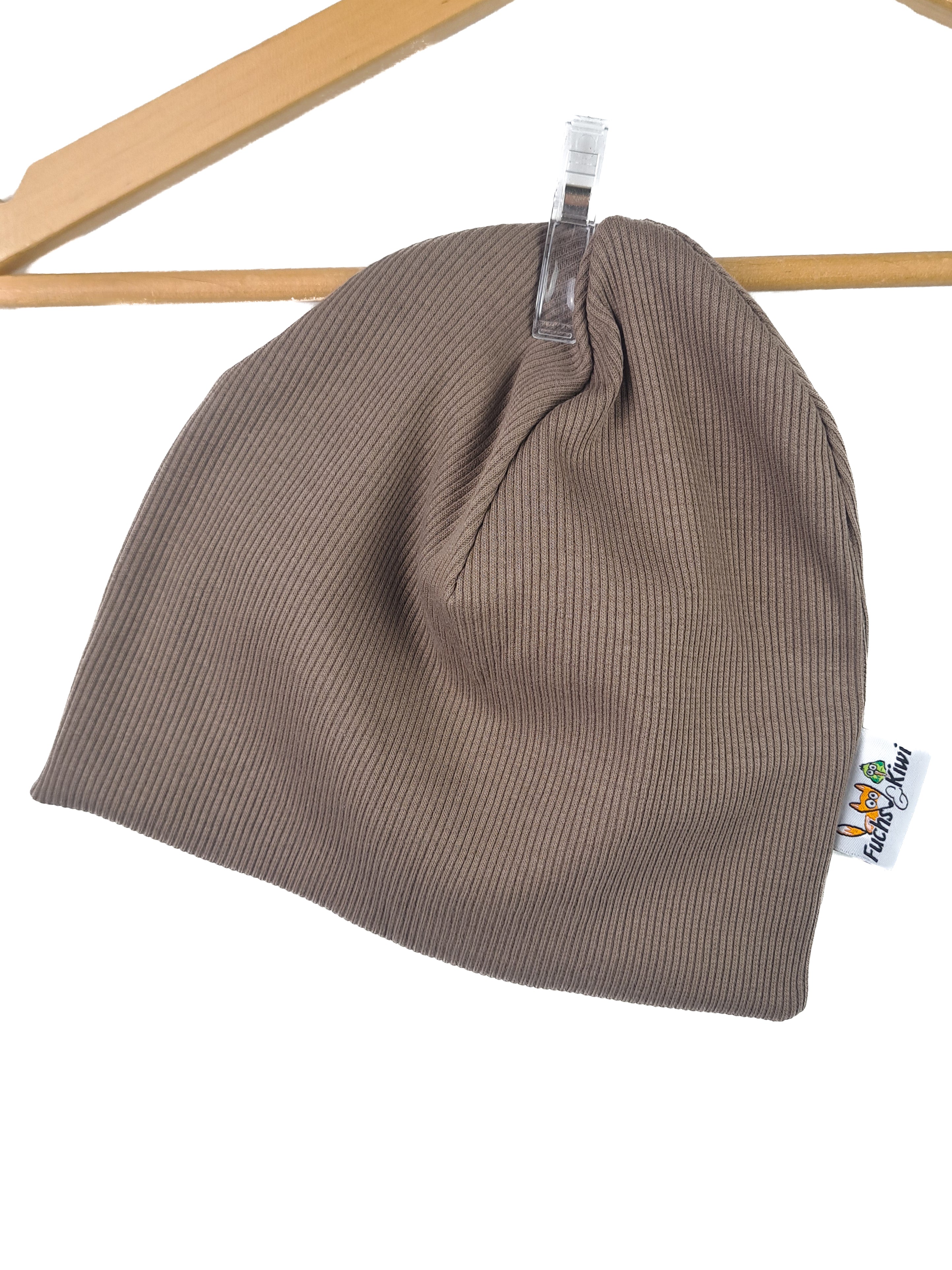 Beanie Feinripp taupe 50-54 doppellagig