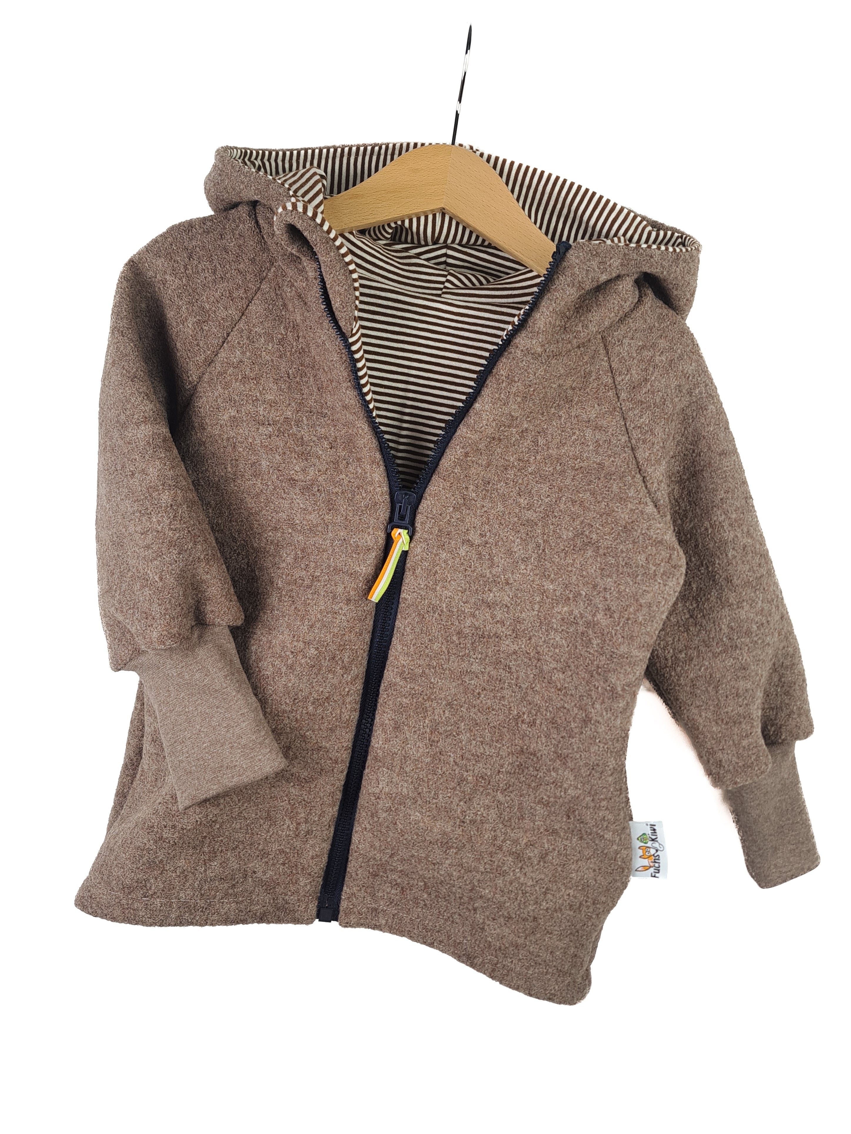 Walkjacke braun meliert mit Streifen braun 86/92