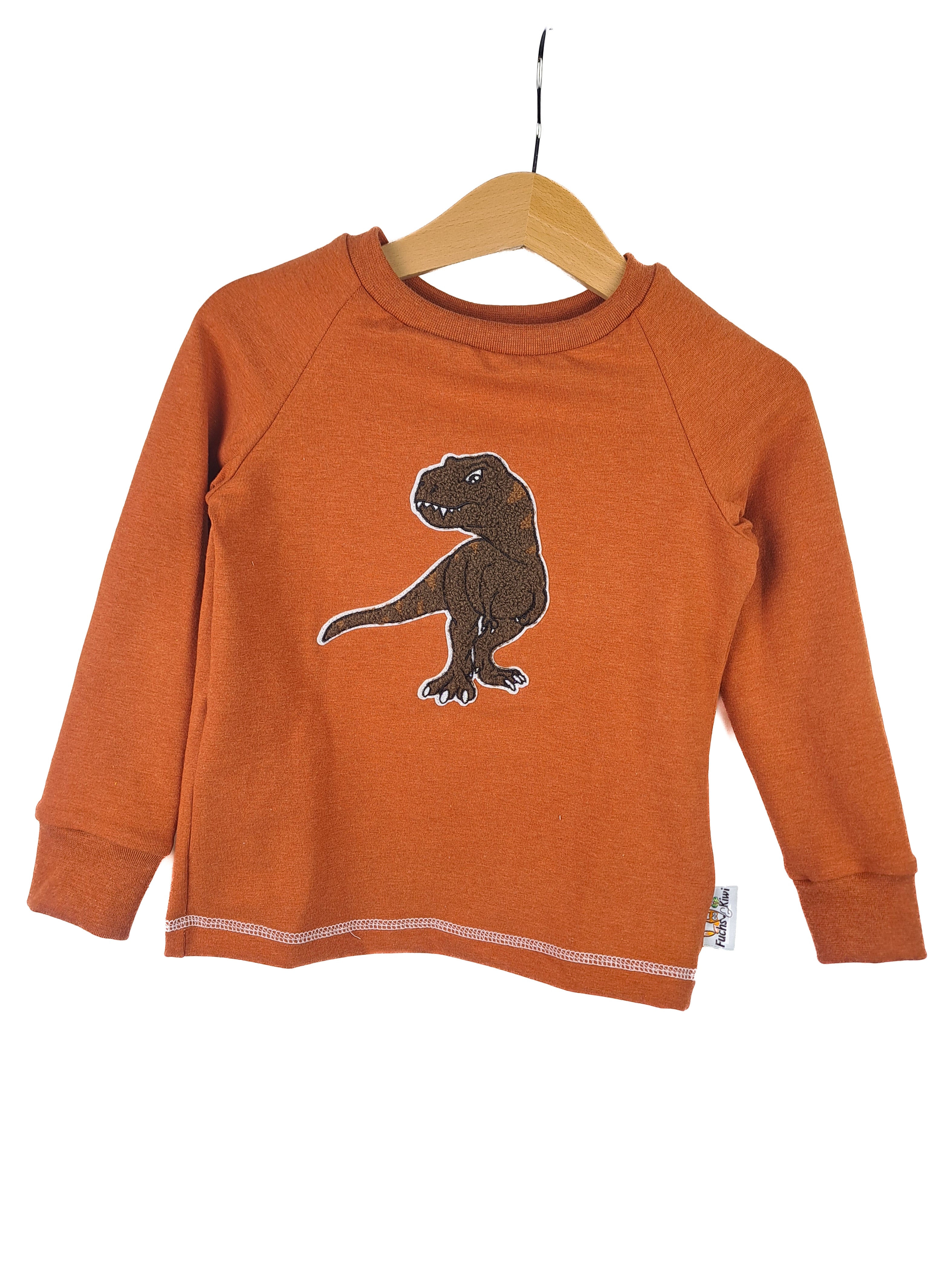 Long-sleeved T-shirt with T-Rex patch, khaki/rust