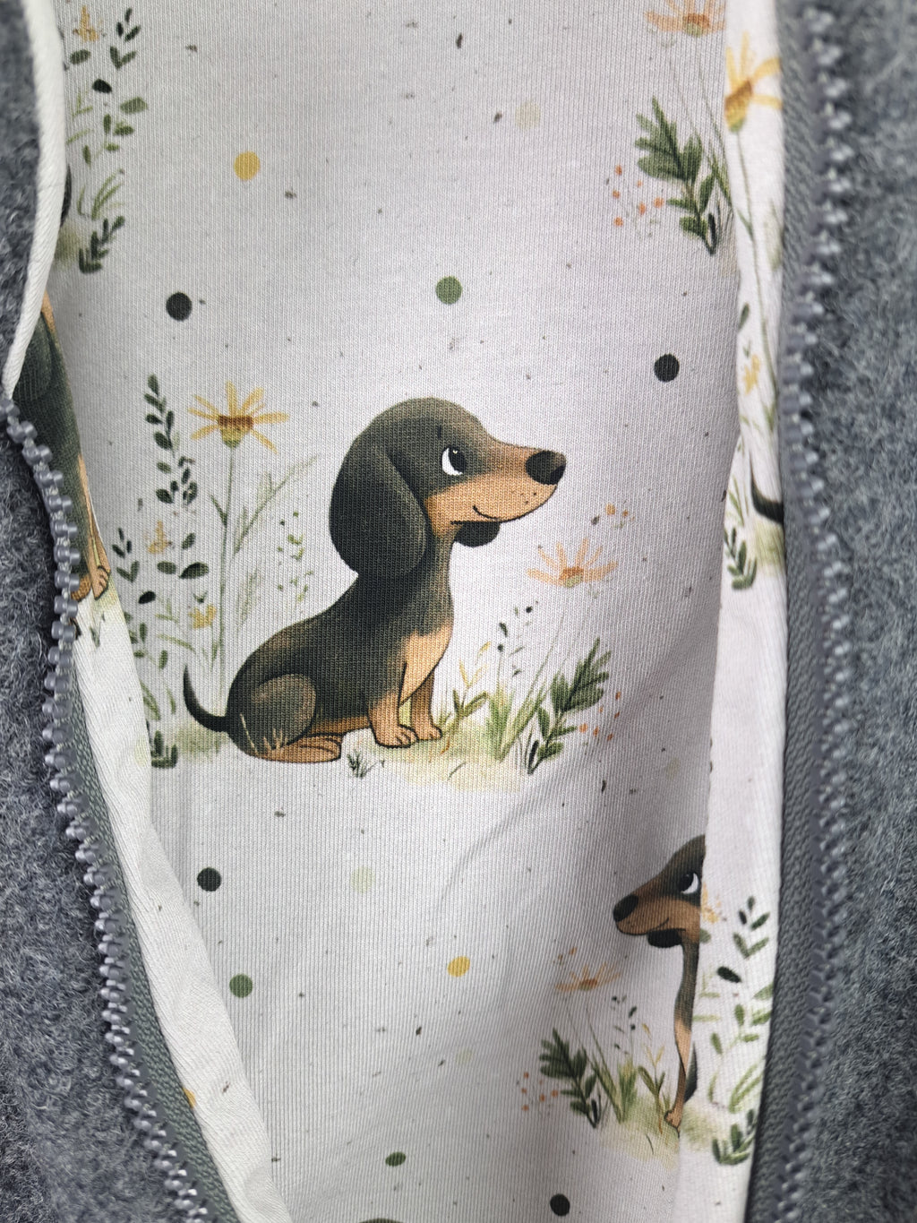 Walk overall grey mottled with dachshund
