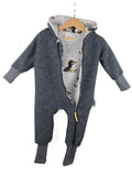 Walkoverall aus Merino Wollfleece grau mit Dackel